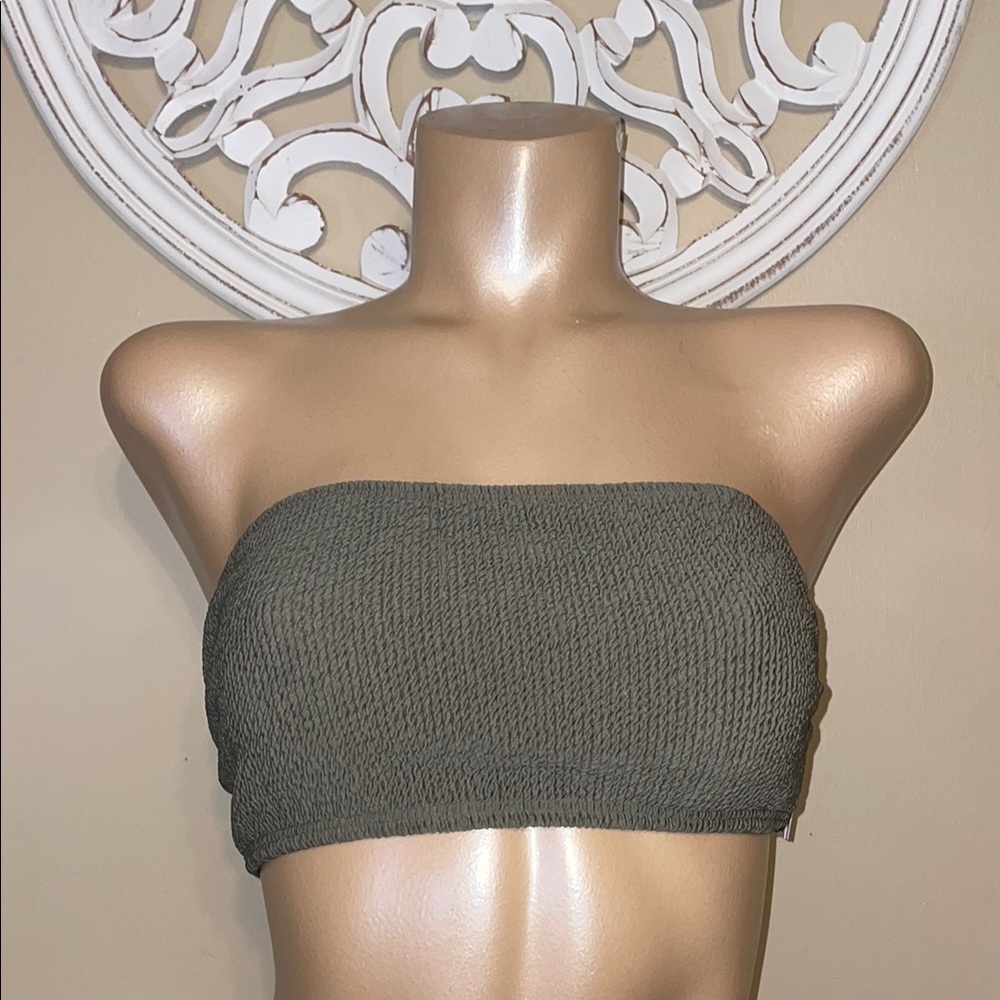 Michael Kors women’s large bikini top Green Ribbed strapless swim suit NWT